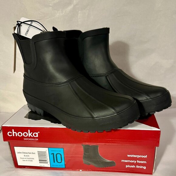 Chooka Women's Waterproof Duck Chelsea Rain Boots Size 10 BlackPlush Lining NEW - Picture 16 of 16